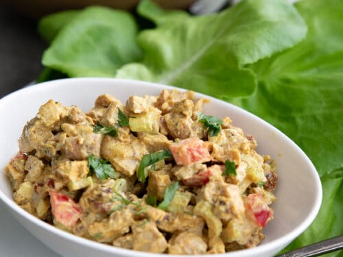 Healthy Curried Chicken Salad with Apples and Mayo - Bowl of Delicious