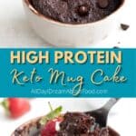 Pinterest collage for high protein mug cakes.
