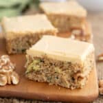 Keto Zucchini Bars on a wooden cutting board.