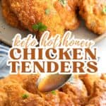 Two photo Pinterest collage for Keto Hot Honey Chicken Tenders.