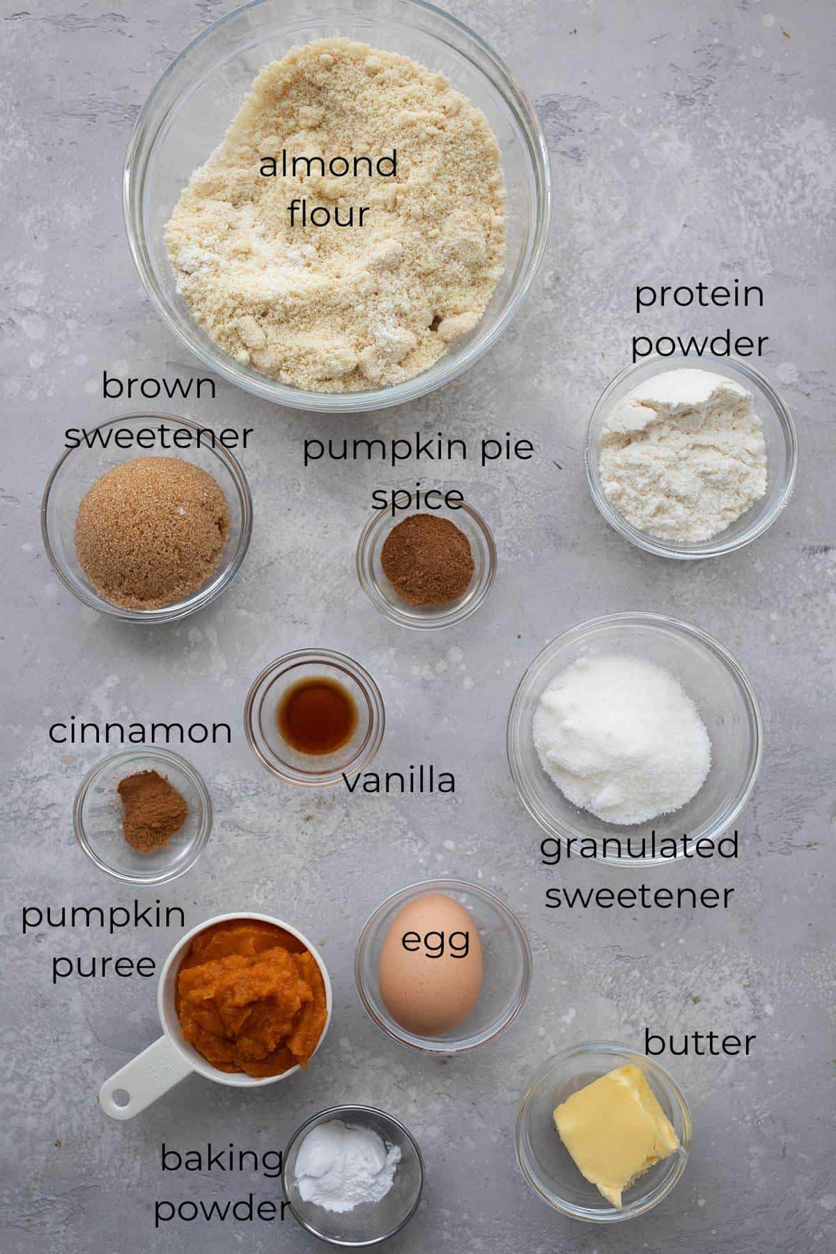 Top down image of ingredients needed for Keto Pumpkin Donuts.