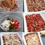 A collage of 6 images showing how to make Salsa Fresca Chicken Bake.