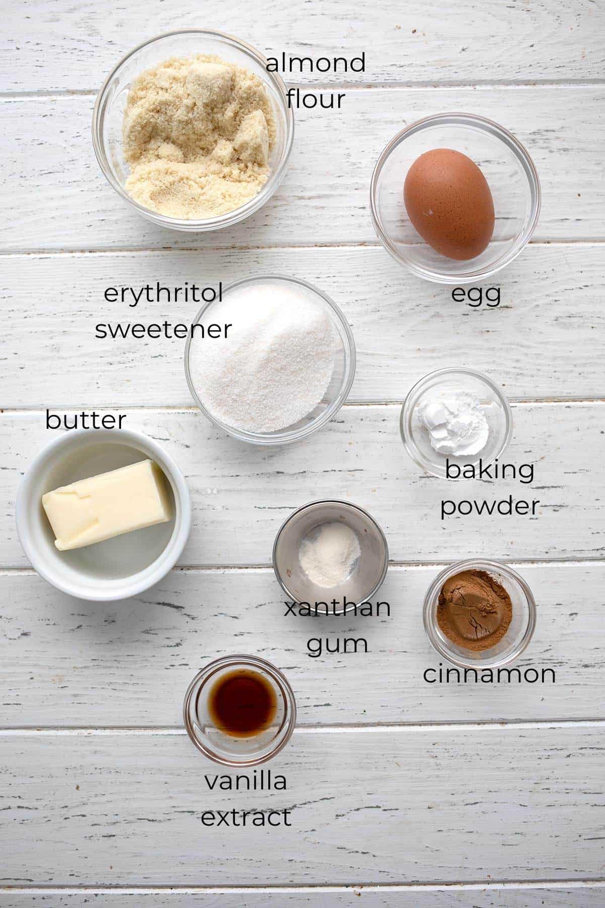 Top down image of ingredients for keto biscotti.