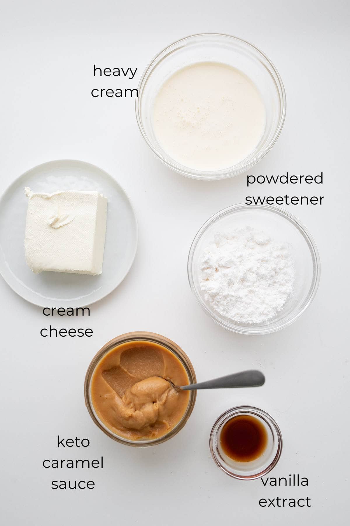Top down image of ingredients for Keto Pumpkin Poke Cake Frosting.