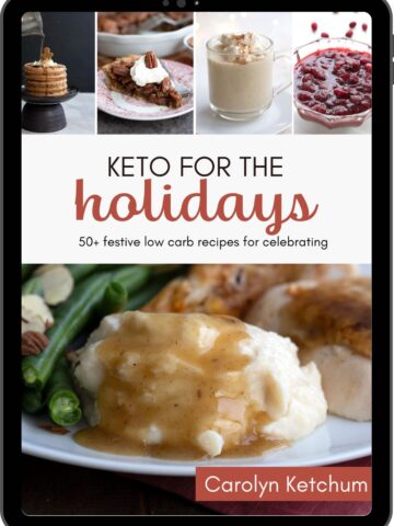 Ipad frame with Keto for the Holidays cookbook cover.