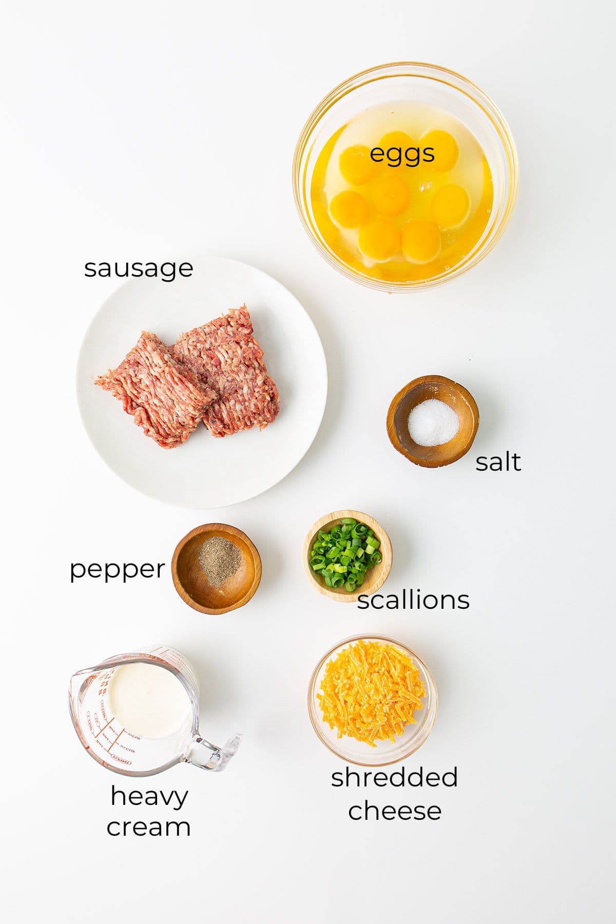 Top down image of ingredients for Keto Egg Muffins.