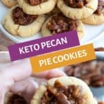 Two photo collage of Keto Pecan Pie Cookies.