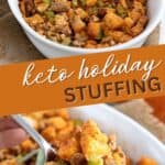 Two photo Pinterest collage for Keto Sausage Stuffing.