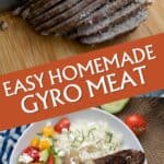 Pinterest collage for homemade gyro meat.