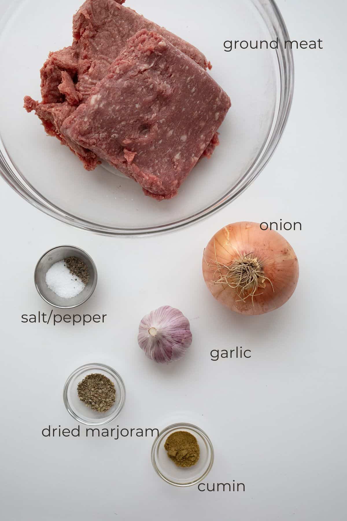 Top down image of ingredients needed for making your own gyro meat.