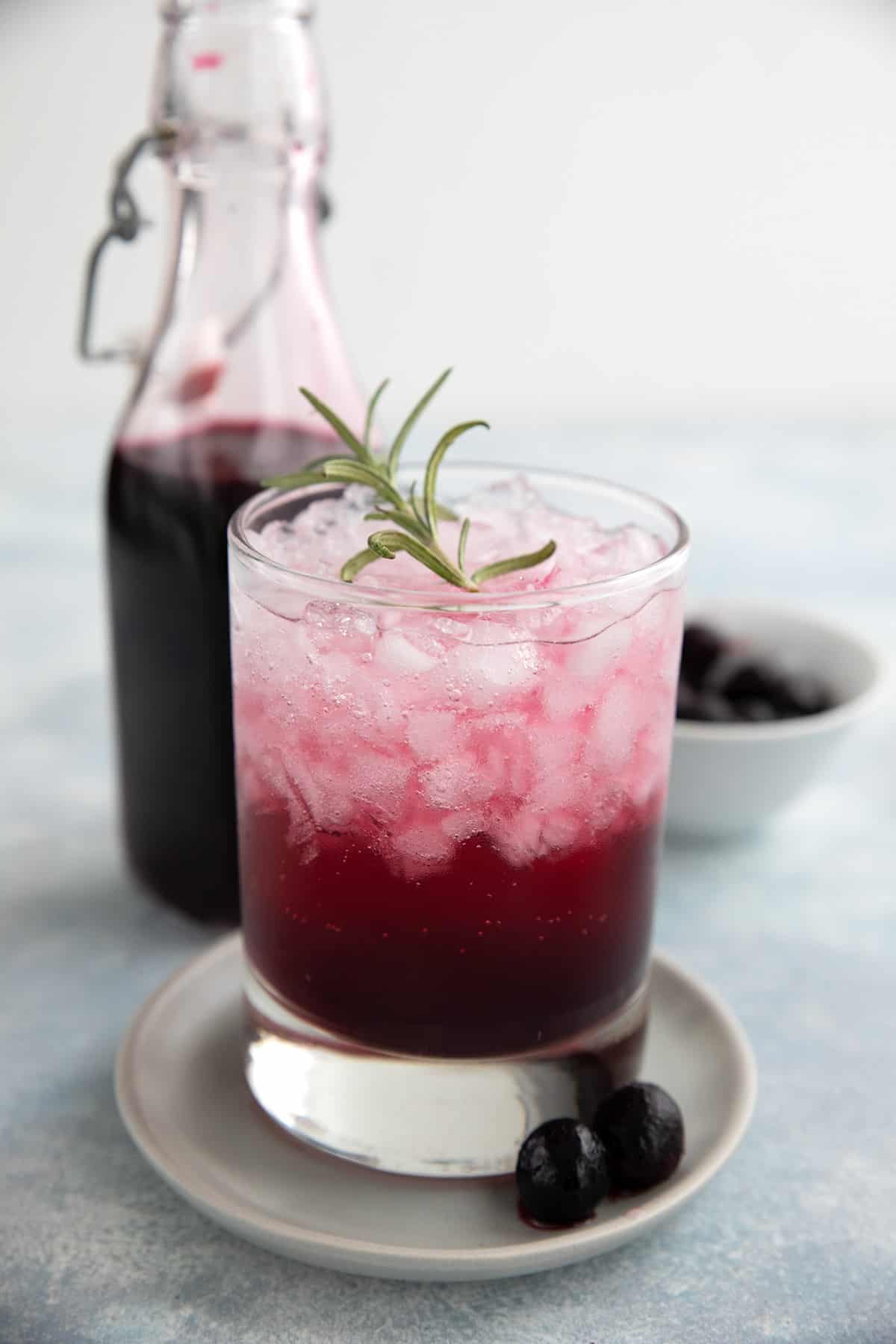 A low carb cocktail made with keto blueberry syrup.