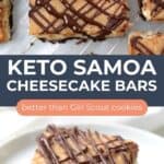 Pinterest collage for Keto Samoa Cheesecake Bars.