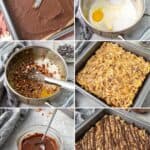 A collage of 6 images showing how to make Keto German Chocolate Brownies.