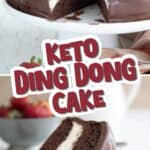 Two photo Pinterest collage for Keto Ding Dong Cake with the title in the center.