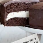 Titled pinterest image of keto ding dong cake with a review in text.