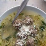 Titled Pinterest image for Keto Italian Wedding Soup.