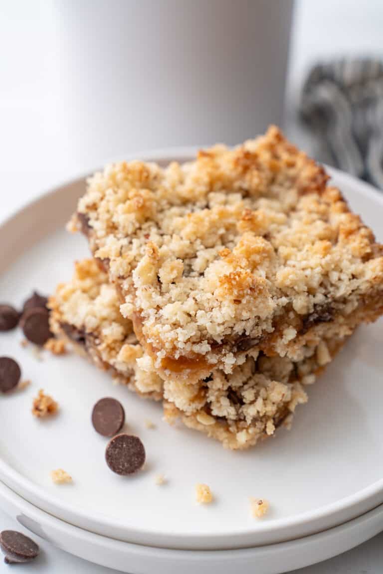 Two keto Carmelitas on a white plate.