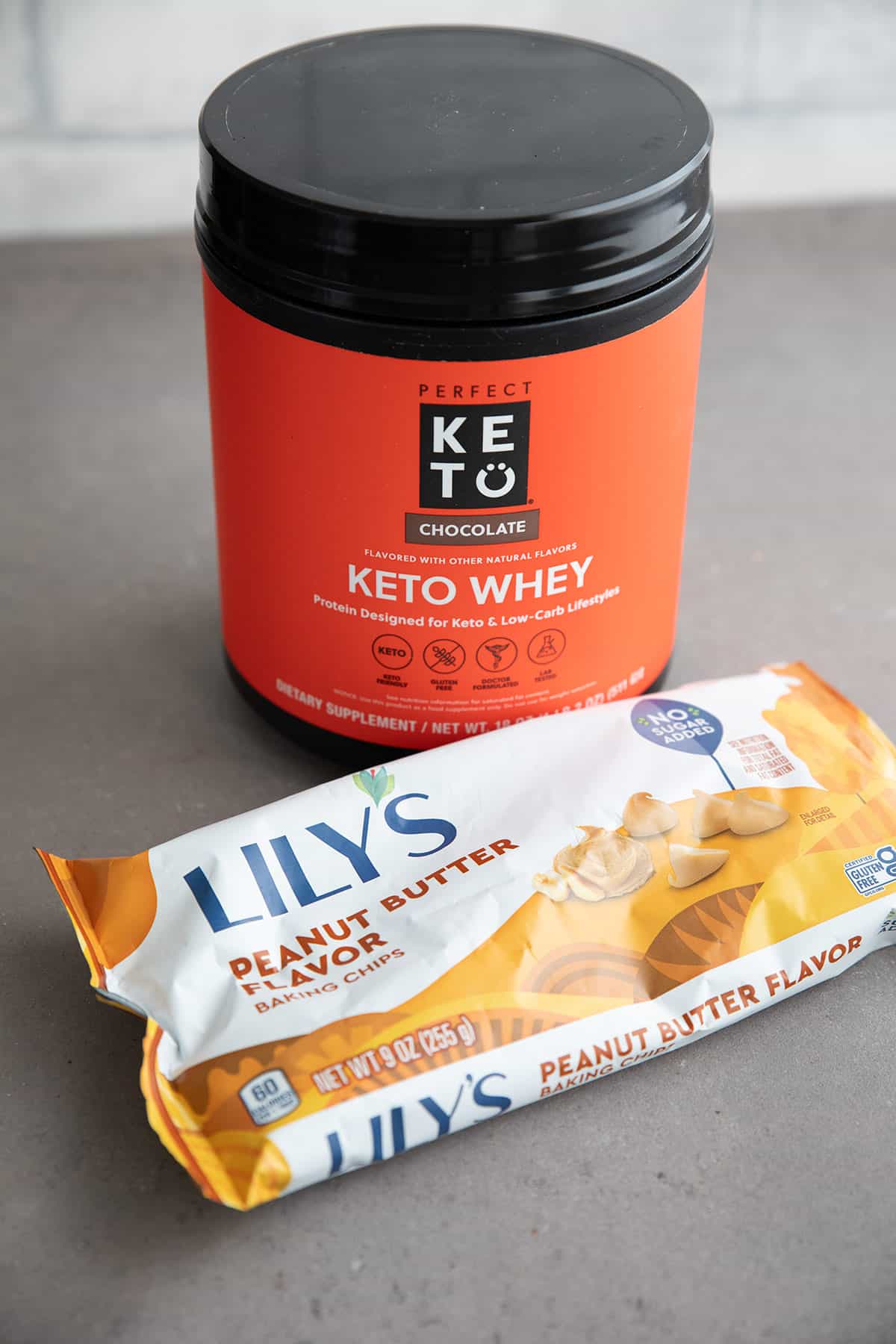 Ingredients for Keto Chocolate Cookies with Peanut Butter Chips.
