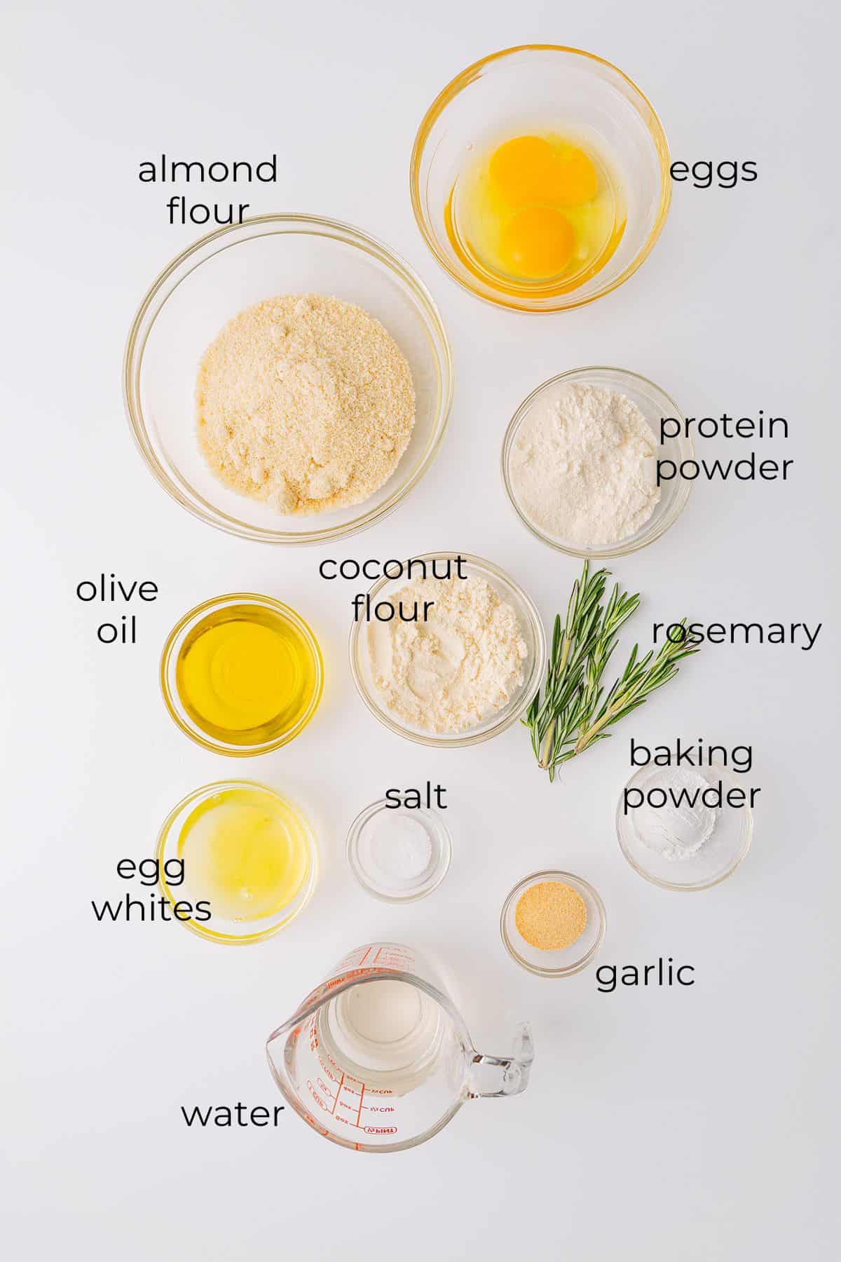 Top down image of ingredients needed for Keto Focaccia Bread.