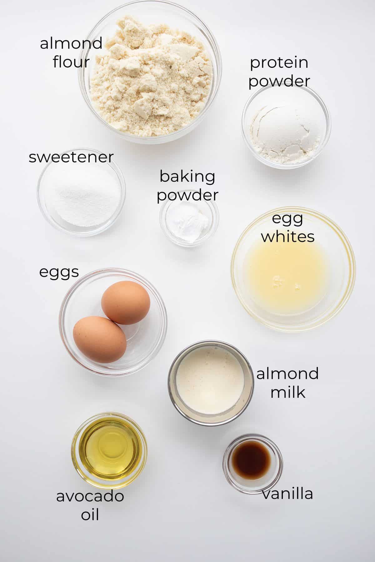 Top down image of the ingredients needed for keto waffles.
