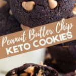 Two photo Pinterest collage for Keto Chocolate Peanut Butter cookies.