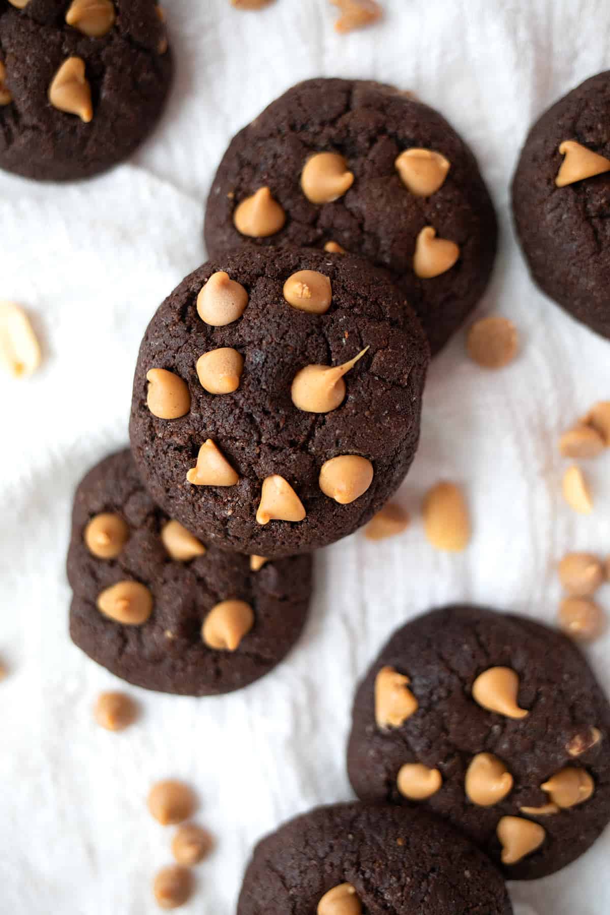 Top down image of Keto Chocolate Peanut Butter Cookies.