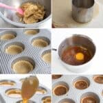 A collage of 6 images showing the steps for making keto butter tarts.