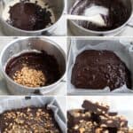 A collage of 6 images showing how to make Keto Chocolate Hazelnut Fudge.