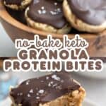 Two photo Pinterest collage for Keto Granola Protein Bites.