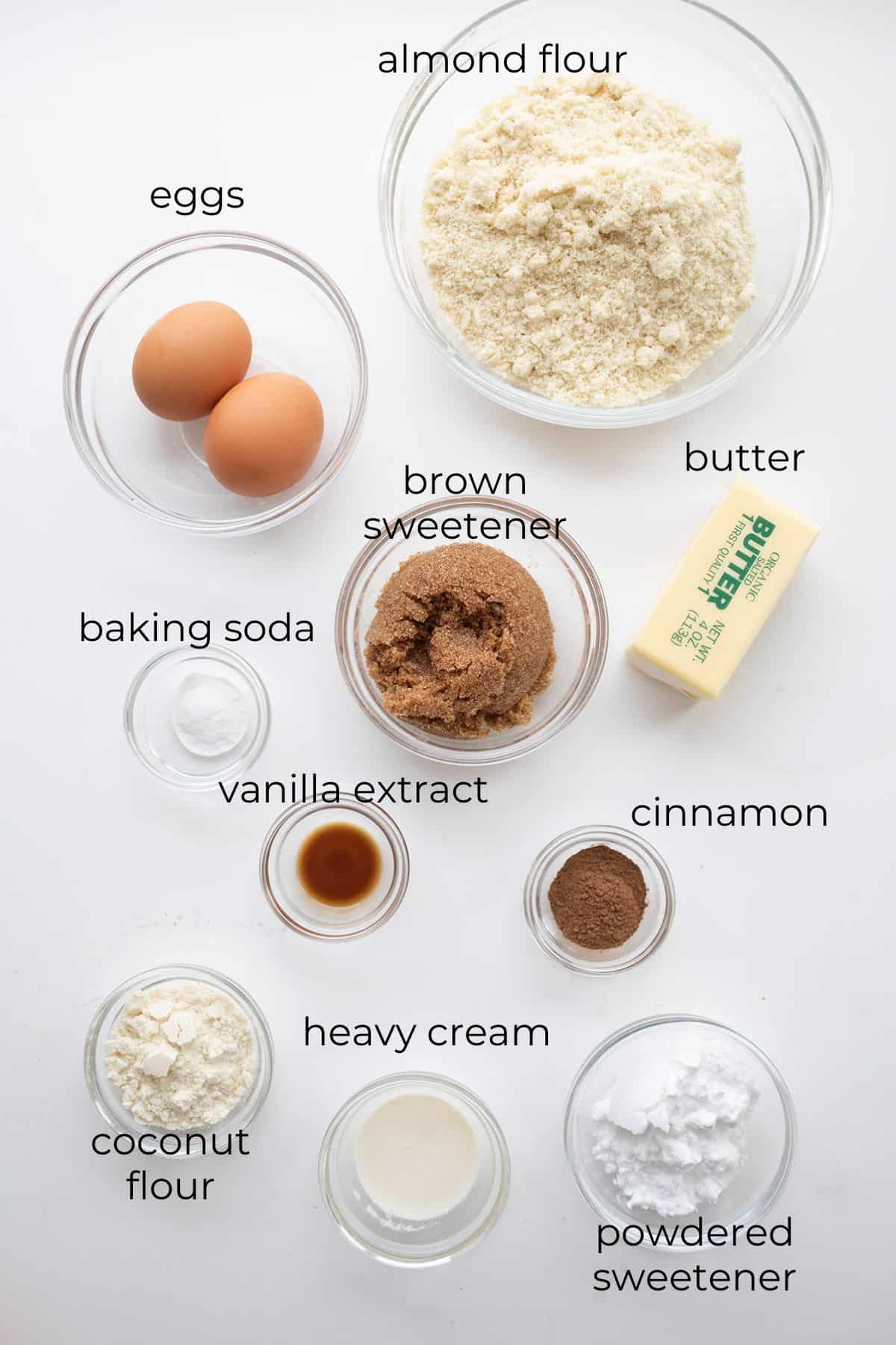Top down image of ingredients needed for Keto Coffee Cake Cookies.