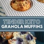 Two photo Pinterest collage for Keto Granola Muffins.