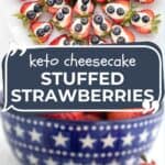 Pinterest collage for Keto Cheesecake Stuffed Strawberries.
