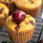 Titled Pinterest image for Keto Cherry Chocolate Chip Muffins.