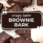 Two photo Pinterest collage for Keto Brownie Bark.