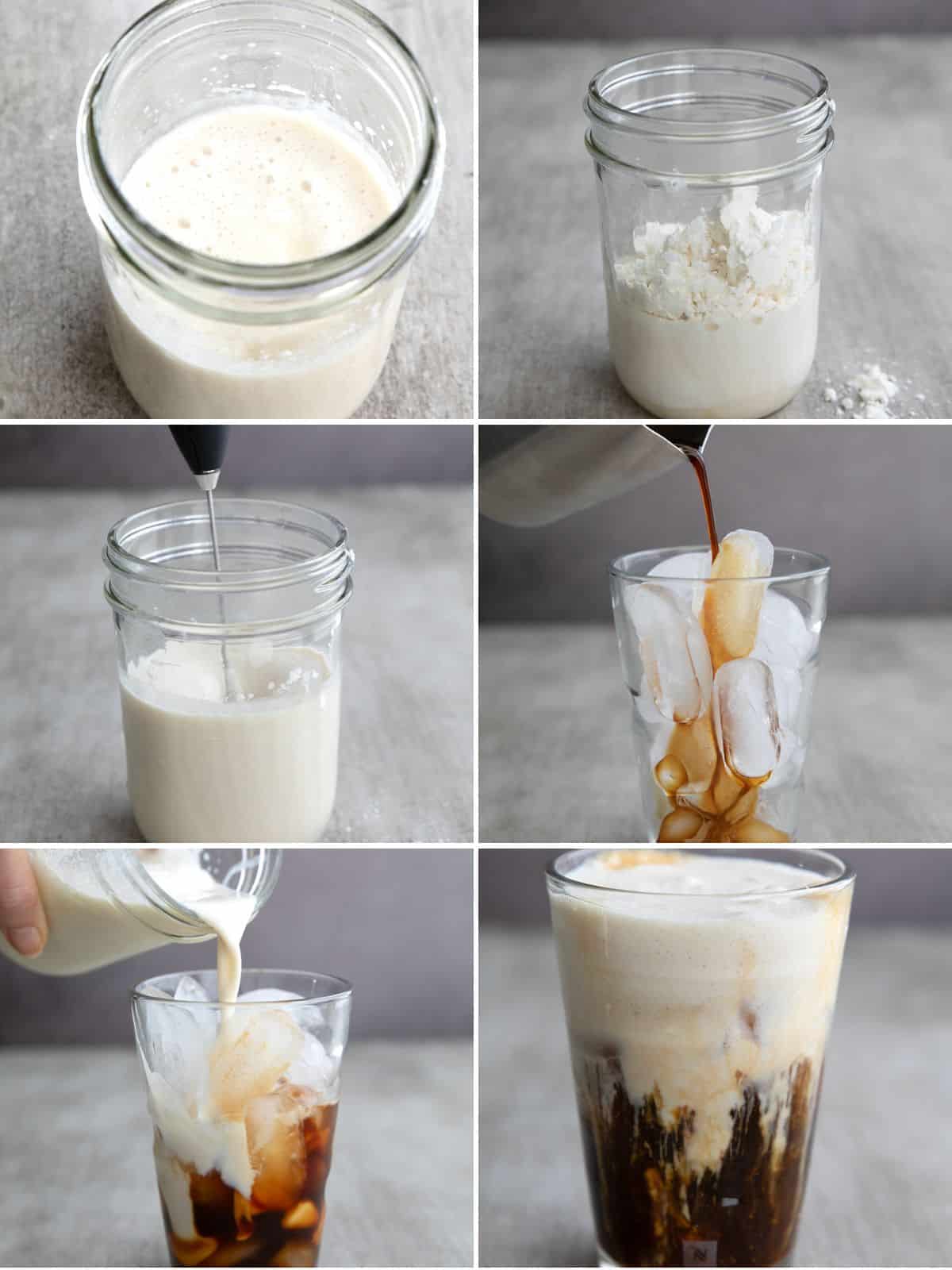 A collage of 6 images showing how to make Protein Coffee.