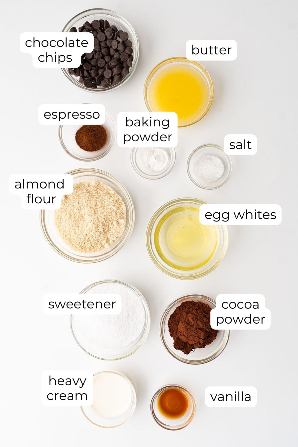 Top down image of ingredients needed for Keto Brownie Bark