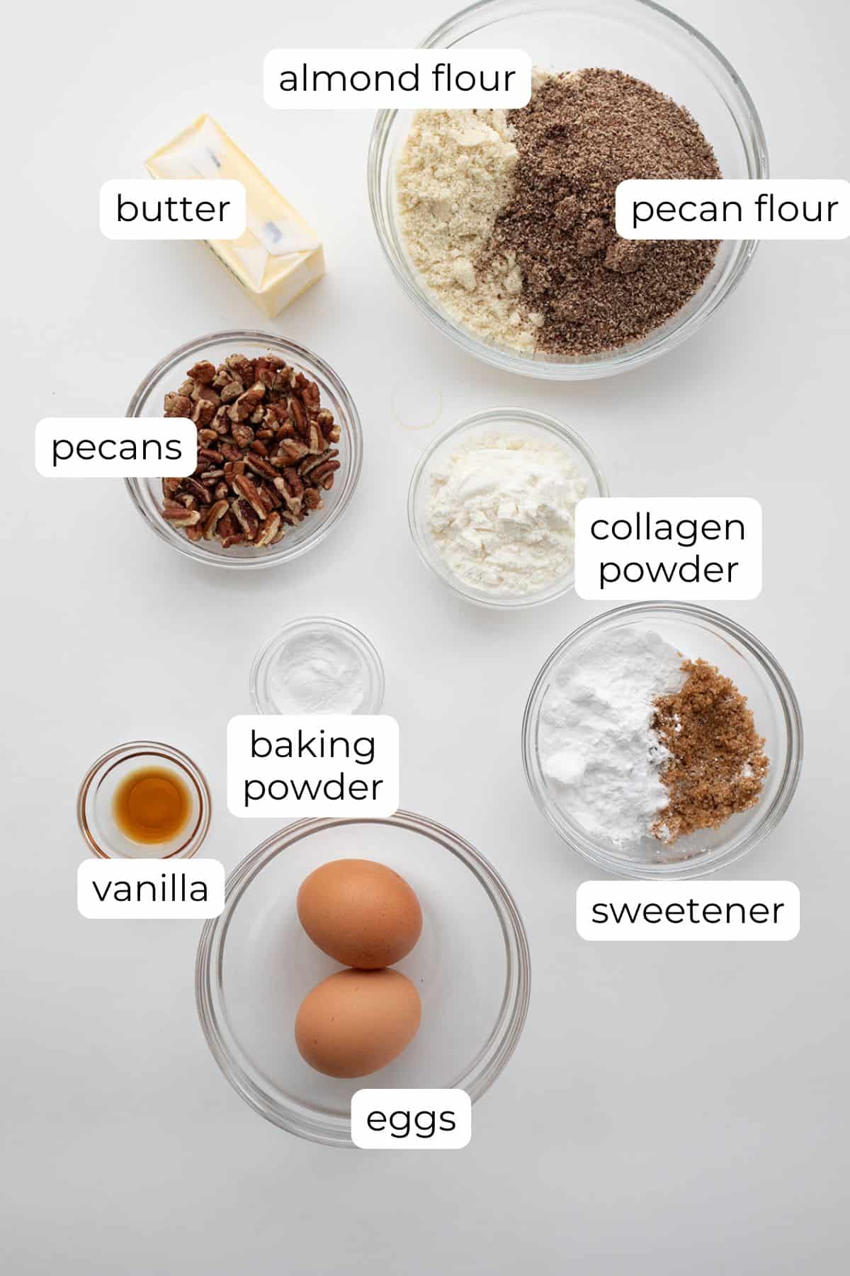 Top down image of ingredients for Keto Pecan Chewy Bars.