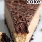 titled image of a close up shot of Keto Coffee Cheesecake on a white plate.