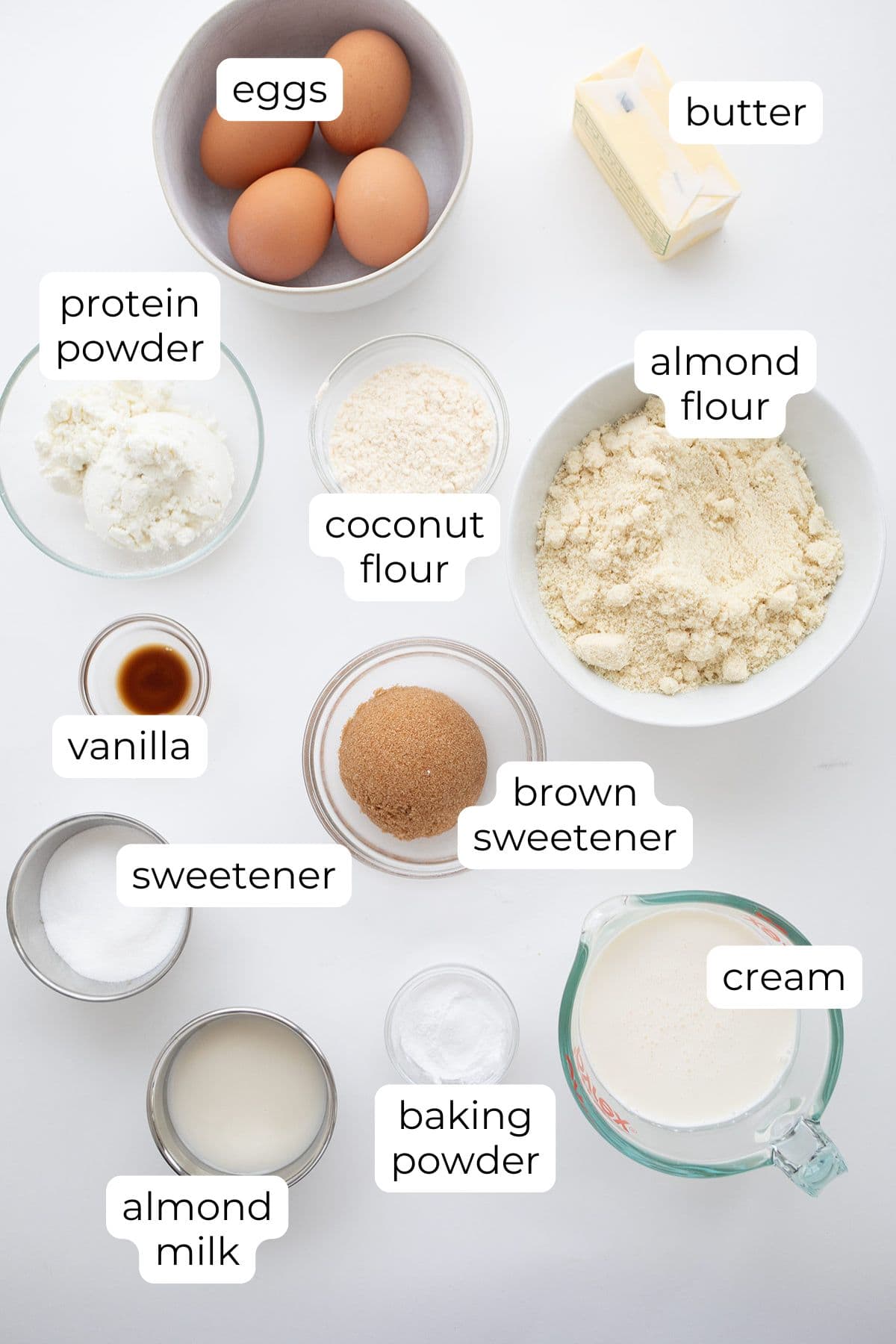 Top down image of the ingredients needed for Keto Caramel Cake.