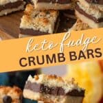 Two photo Pinterest collage for Keto Fudge Crumb Bars.