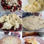 A collage of 6 images showing how to make Keto Nantucket Cranberry Pie.