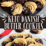 Two photo Pinterest collage of keto Danish butter cookies.