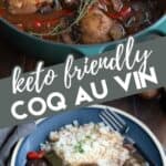 Two photo Pinterest collage for Keto Coq au Vin.