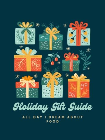 Graphic of colorful presents on a dark blue background with the title Holiday Gift Guide.