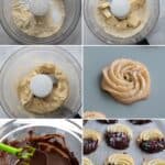 A collage of 6 images showing how to make Keto Butter Cookies.