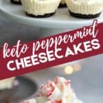 Two photo Pinterest collage for Keto White Chocolate Peppermint Cheesecake.