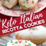 Two photo Pinterest collage for keto ricotta cookies.