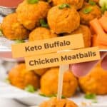 Two Photo Pinterest collage for Keto Buffalo Chicken Meatballs.