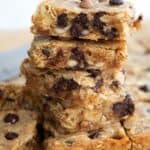 Close up shot of a stack of Keto Butterscotch Bars.