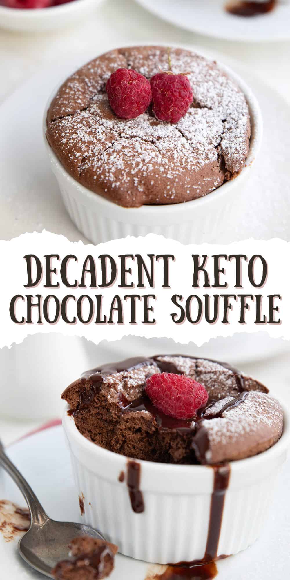 Two photo Pinterest collage for Keto Chocolate Soufflé.